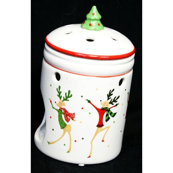 Yankee Candle Christmas Tart Warmer w/ Lid Dancing Sweater Wearing Reindeer - Picture 2 of 10